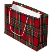 Rustic Red Green Plaid Classic Stewart Tartan Große Geschenktüte (Vorderseite Schrägansicht)