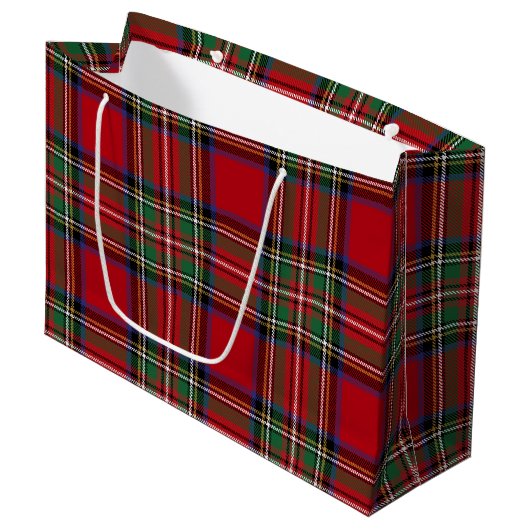 Rustic Red Green Plaid Classic Stewart Tartan Große Geschenktüte (Vorderseite Schrägansicht)