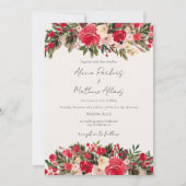 Rustic Red green winter Floral all in one Wedding Einladung (Vorderseite)