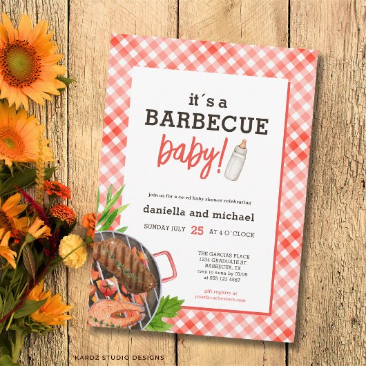 Rustic Red Grill Barbecue Baby Shower Einladung