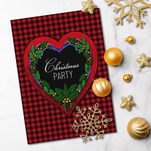 Rustic Red Heart Christmas Party Einladung