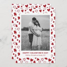 Rustic Red Hearts Pattern One Photo Valentines Day Feiertagskarte