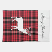 Rustic Red Kariert Stag Frohe Weihnachten Geschirrtuch (Horizontal)