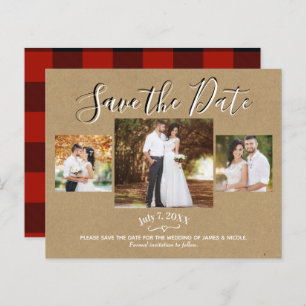 Rustic Red Kraft Buffalo Kariertes Foto Save the D