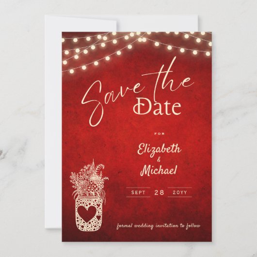 Rustic Red Mason Jar Save the Date digital gedruck Einladung (Vorderseite)