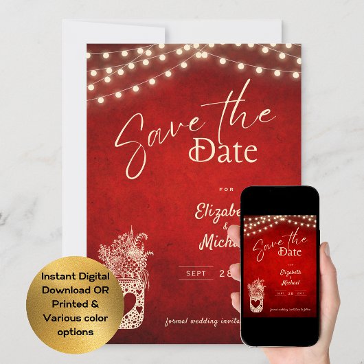 Rustic Red Mason Jar Save the Date digital gedruck Einladung
