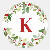 Rustic Red Monogram Holly Verlasst Berries Weihnac Runder Aufkleber (Vorderseite)