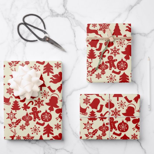 Rustic Red Muster Weihnachtswrapping Paper Geschenkpapier Set (Vorderseite)
