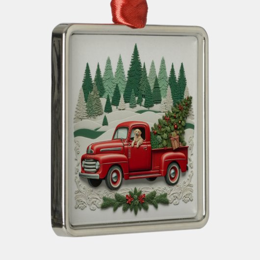 Rustic Red Pickup Truck Christmas Tree Ornament Aus Metall (Rechts)