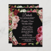 Rustic Red Pink Floral Greenery Black Detail Begleitkarte (Vorne/Hinten)