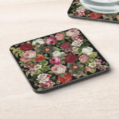 Rustic Red Pink Floral Greenery Black Getränkeuntersetzer (Linke Seite)