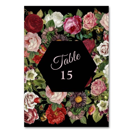 Rustic Red Pink Floral Greenery Black Party Tischnummer (Rückseite)