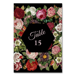 Rustic Red Pink Floral Greenery Black Party Tischnummer