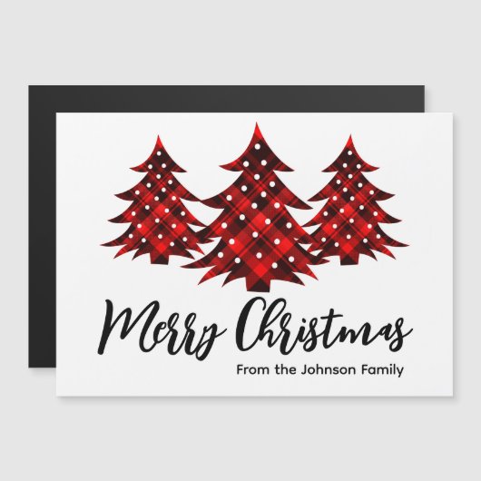Rustic Red Plaid Blank Merry Christmas Trees Magnetkarte (Vorne/Hinten)