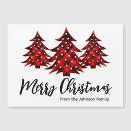 Rustic Red Plaid Blank Merry Christmas Trees Magnetkarte