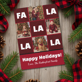 Rustic Red Plaid Fa La La Custom Photo Christmas Feiertagskarte