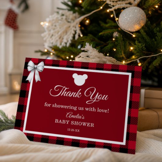 Rustic Red Plaid Merry Little Baby Shower Dankeskarte