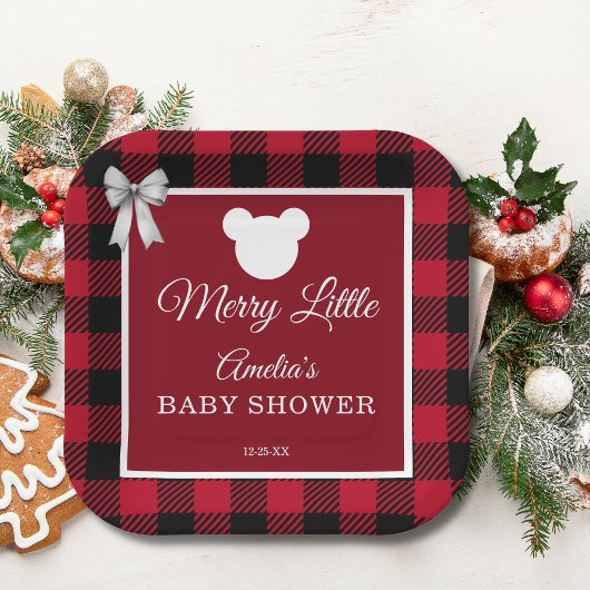 Rustic Red Plaid Merry Little Baby Shower Pappteller