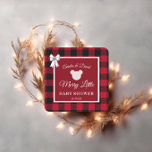 Rustic Red Plaid Merry Little Baby Shower Quadratischer Aufkleber