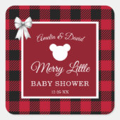 Rustic Red Plaid Merry Little Baby Shower Quadratischer Aufkleber (Vorderseite)