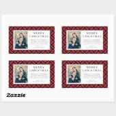 Rustic Red Plaid Photo Christmas Rechteckiger Aufkleber (Blatt)