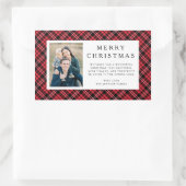 Rustic Red Plaid Photo Christmas Rechteckiger Aufkleber (Tasche)