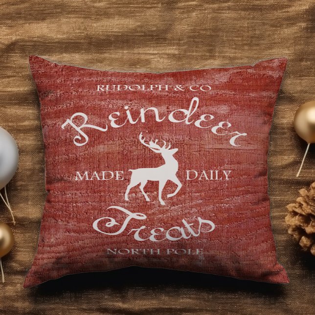Rustic Red Rentier Leckerei Name Christmas Kissen (Von Creator hochgeladen)