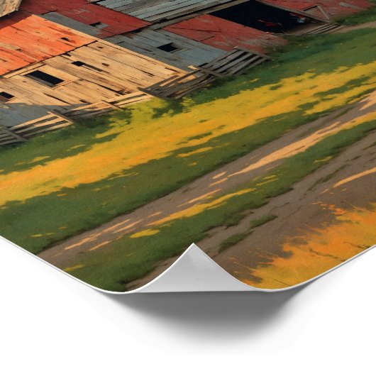 Rustic Red Rooster Barn Digital Poster (Ecke)