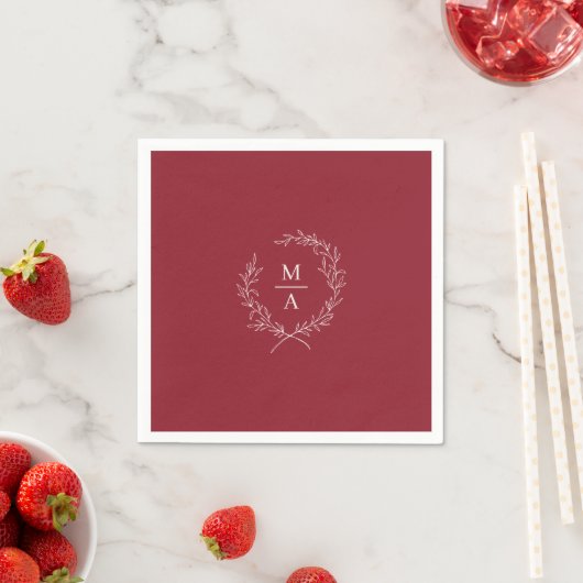 Rustic Red Simple Elegant Laurel Wreath Monogram Serviette (Beispiel)