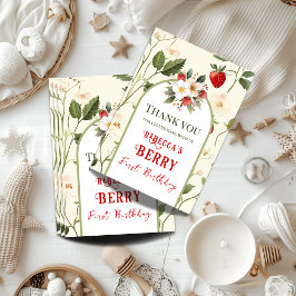 Rustic Red Strawberry Berry Erster Geburtstag Dankeskarte