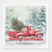 Rustic red truck Christmas scene festive napkins Serviette (Vorderseite)