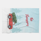 Rustic Red Truck Christmas Tree Custom Family Geschirrtuch (Horizontal)