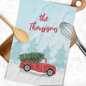 Rustic Red Truck Christmas Tree Custom Family Geschirrtuch