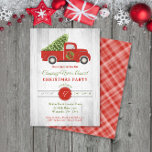 Rustic Red Truck Tree Company Weihnachten Party Einladung<br><div class="desc">Dieses elegante, rustikale Design besticht durch einen Vintagen roten LKW, der einen hübsch beleuchteten Weihnachtsbaum auf grauem Holzboden im Hintergrund hält. Klicken Sie auf die Schaltfläche Anpassen, um den Text und die Grafik flexibler zu gestalten! Variationen dieses Designs sowie der Koordinationsprodukte sind in unserem Shop, zazzle.com/store/doodlelulu, erhältlich. Kontaktieren Sie uns,...</div>