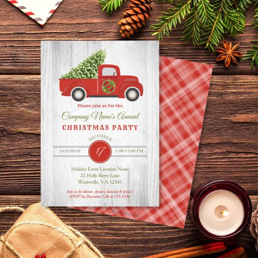 Rustic Red Truck Tree Company Weihnachten Party Einladung