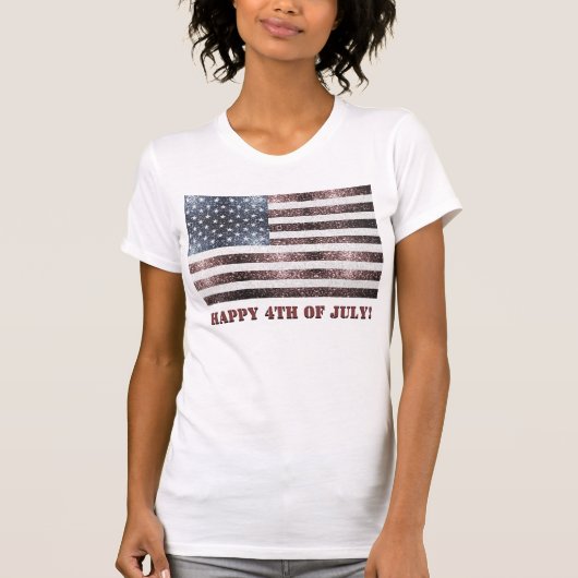 Rustic Red White Blue Glitzern USA Fahne 4. Juli T-Shirt (Vorderseite)