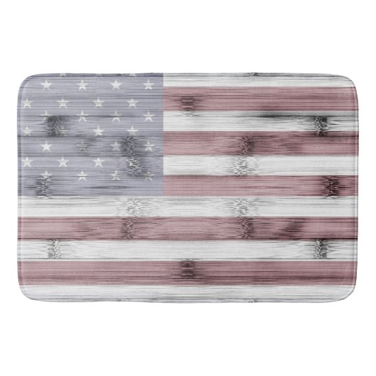 Rustic Red White Blue Wood USA Fahne Amerika Badematte (Vorderseite)