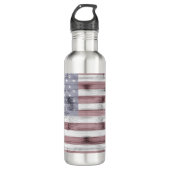 Rustic Red White Blue Wood USA Fahne Amerika Edelstahlflasche (Vorderseite)