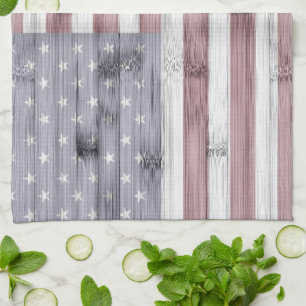 Rustic Red White Blue Wood USA Fahne Amerika Geschirrtuch
