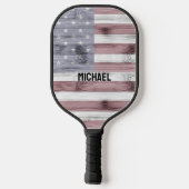 Rustic Red White Blue Wood USA Fahne Amerika Name Pickleball Schläger (Rückseite)