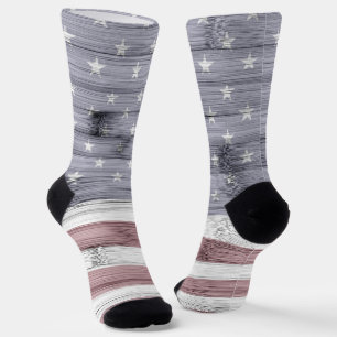 Rustic Red White Blue Wood USA Fahne Amerika Socken