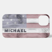Rustic Red White Blue Wood USA Flag Monogram iPhone Hülle (Rückseite (Horizontal))