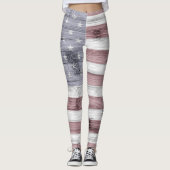 Rustic Red White Blue Wood USA Flag Monogram Leggings (Vorderseite)