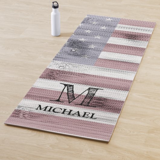 Rustic Red White Blue Wood USA Flag Monogram Yogamatte (Beispiel)