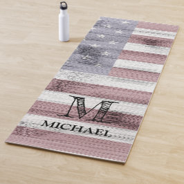 Rustic Red White Blue Wood USA Flag Monogram Yogamatte