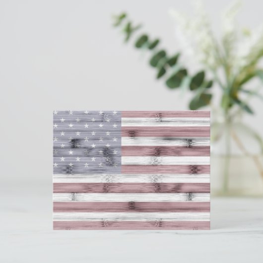 Rustic Red White Blue Wood USA Flag Postkarte (Stehend Vorderseite)