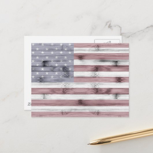 Rustic Red White Blue Wood USA Flag Postkarte (Vorderseite/Rückseite Beispiel)