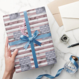 Rustic Red White Blue Wood USA Flaggenmuster Geschenkpapier