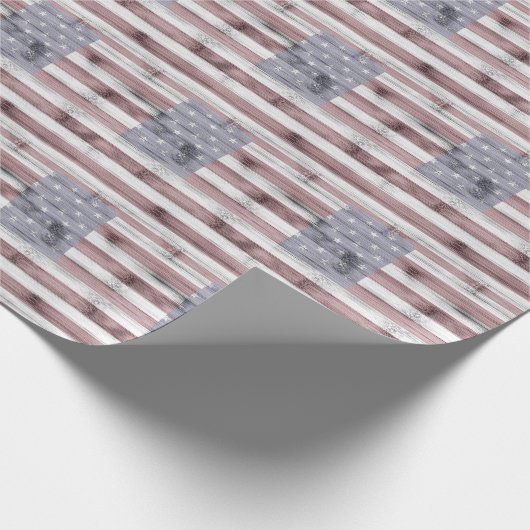 Rustic Red White Blue Wood USA Flaggenmuster Geschenkpapier (Ecke)