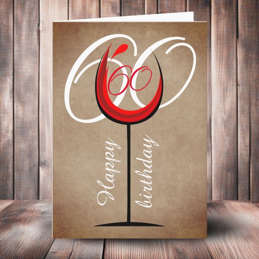 Rustic Red Wine Glass Script 60. Geburtstag Karte
